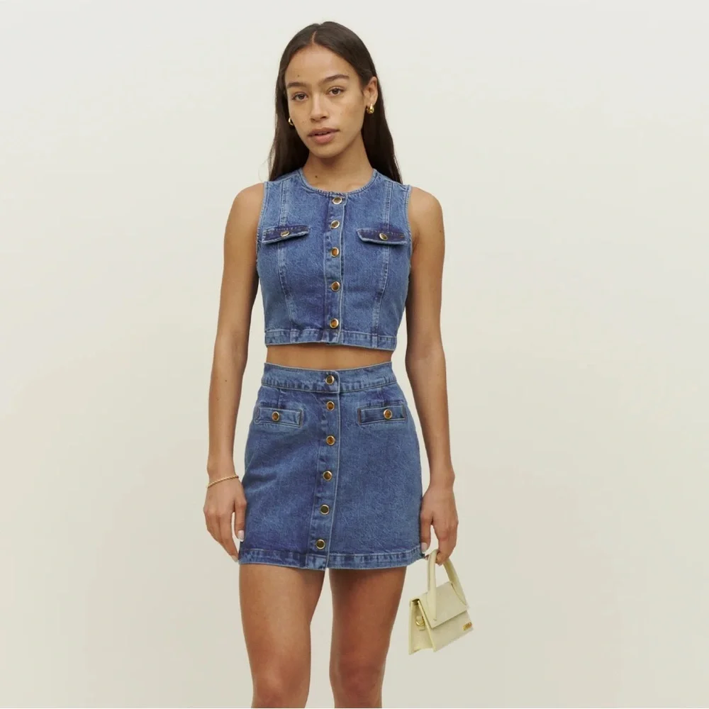 Reformation Cher Denim Two Piece Set
Color: Sonoma - Picture 2 of 6